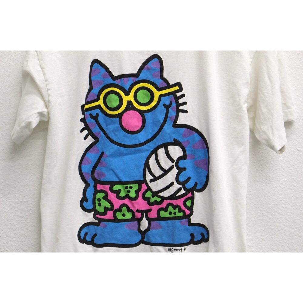 Vintage Jimmy Beach Volleyball Kitty Cat 1991 T Shirt Large - Picture 2 of 10